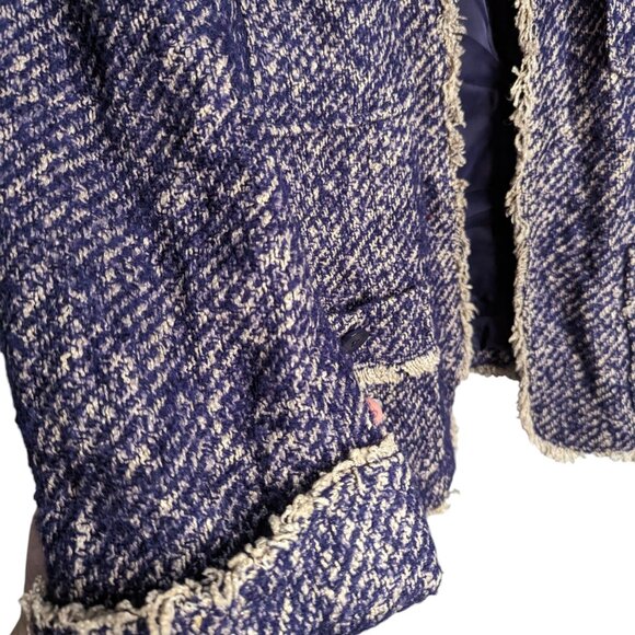 Talbots Blazer 14 Wool Mohair Alpaca Blue Tweed Open Front Office Lady Jacket - Picture 5 of 7